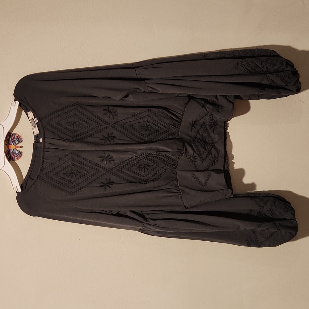 Buckle Black Embroidered Women's Top